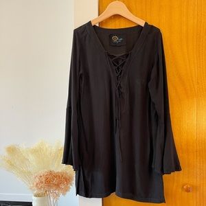 BLUE LIFE Black Lace Up Tunic Dress